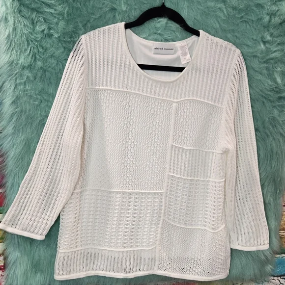 Alfred Dunner White Long Sleeve Cable Knit Sweater Size L - Picture 1 of 11